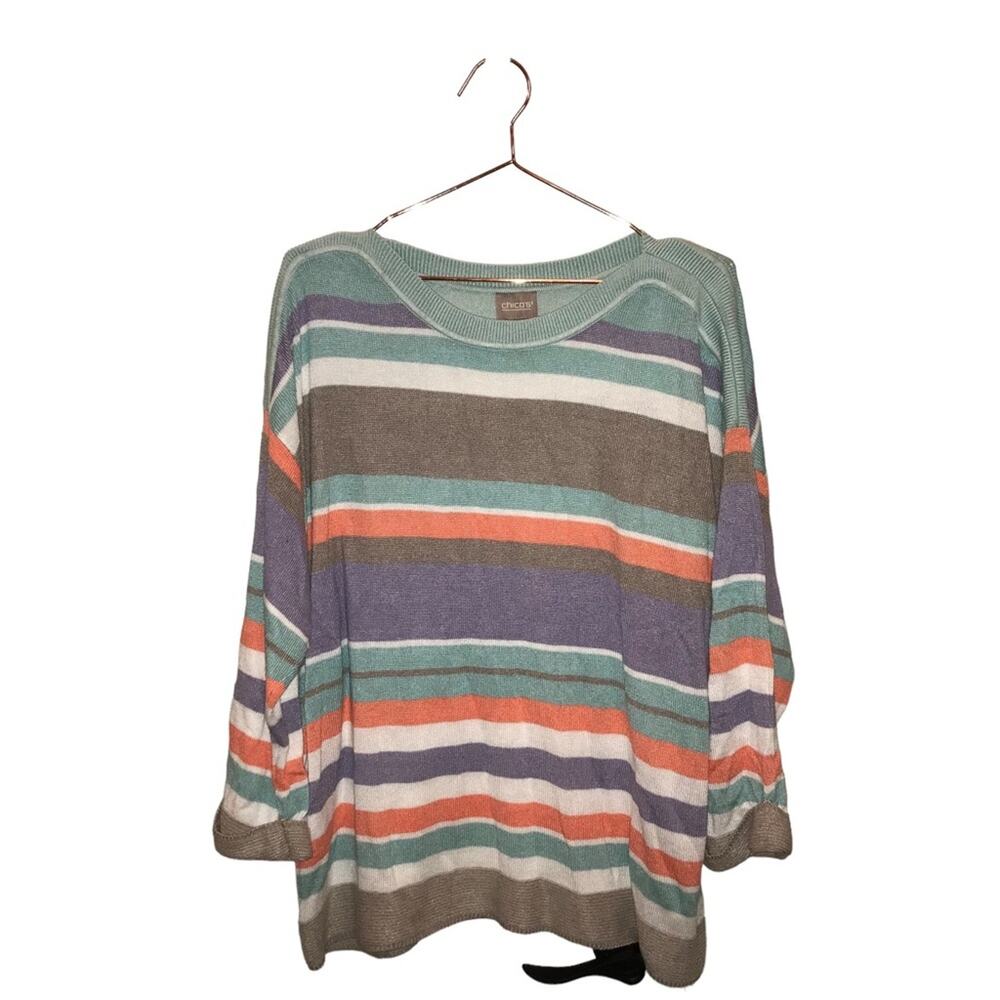 Chicos multi color stripe boatneck sweater size 3 large